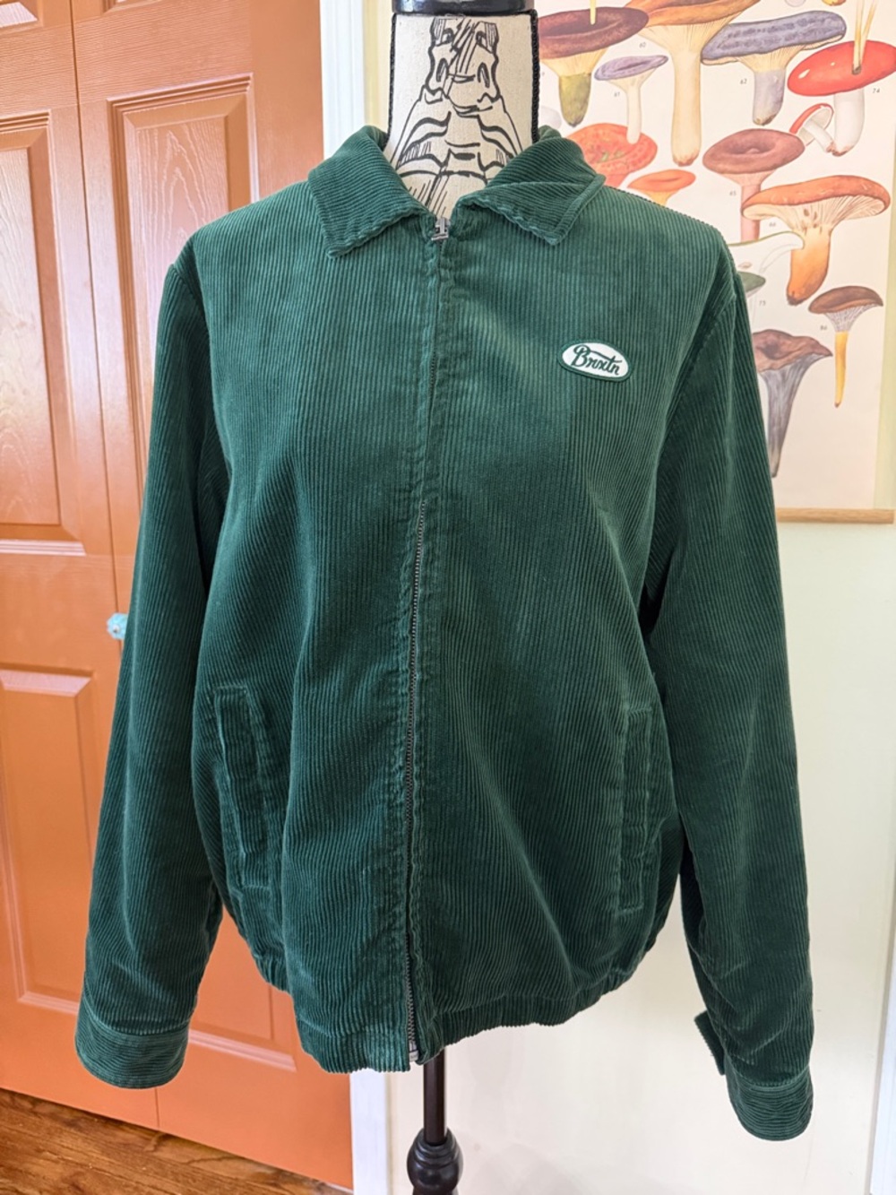 Brixton Dark Green Corduroy Bomber Jacket